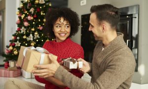 Couple sharing the Christmas presents